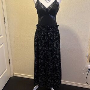Vintage Black and White Polka Dot Maxi Skirt